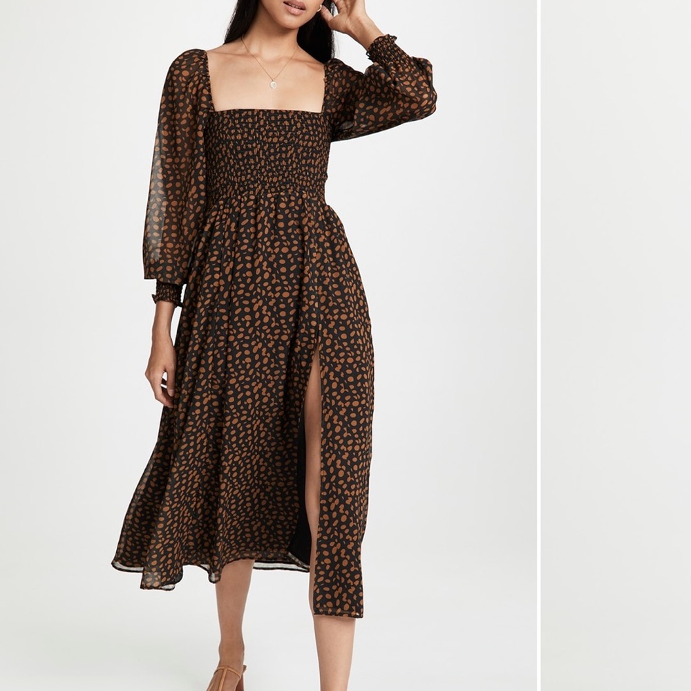 o.p.t, Classic Smocked Maxi Dress, Size XL, Black & Brown